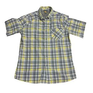 Eddie Bauer Men's Size Medium Gray Yellow Plaid Short Sleeve Button Down‎ Shirt